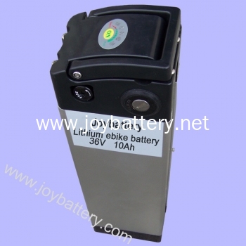 Silver/Black li-ion battery 36v 10ah/silver style/rear rack style lithium battery pack