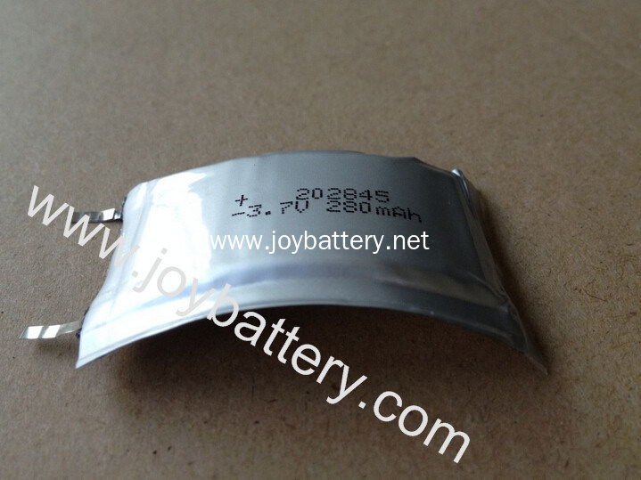 Ultra curved battery,Curved lipo battery 202845 3.7v 280mAh for i-watches, sports bracelets and wrist straps